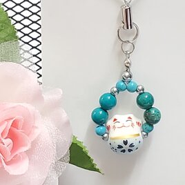 サンストーンとローズクォーツのストラップ】天然石＊可愛いお花