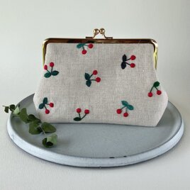 ミモザ 刺繍 がま口 ポーチ | iichi 日々の暮らしを心地よくする
