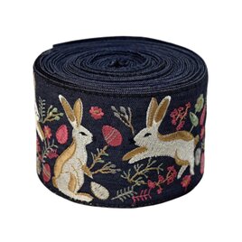 インド刺繍リボン38cm切り売り キャットフェイスM イエロー 3.5cm幅 HC