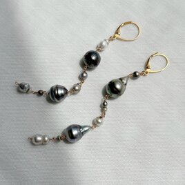 ✨虹光を閉じ込めた　大粒黒蝶真珠タヒチバロックの花耳飾り S925 K14GF】大粒黒蝶バロックタヒチパール真珠ピアス | iichi 日々の暮らし