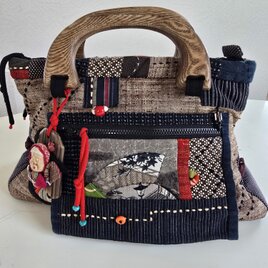 着物リメイク 手作り 全部 刺し子 パッチワーク フード付き コート