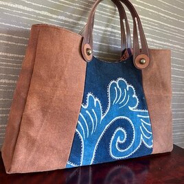 古布筒描きに刺し子 酒袋のマチの手提げ | iichi 日々の暮らしを