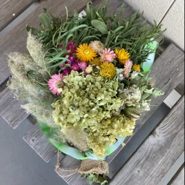 母の日 紫陽花の可愛いリース（黄色）ドライフラワー | iichi 日々の