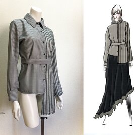 1点もの・デザイン画付き】格子チェック＆先染め生地アシメトリー 