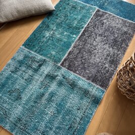 トルコヴィンテージラグ 42×92 コーラルピンク メダリオン グリーン