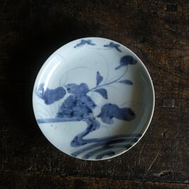 伊万里 花と蝶々◇花蝶文染付中皿 骨董器 antiques アンティーク和食器
