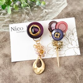 アンティーク感と花びらがたっぷりのカメオのピアス イヤリング ボタン