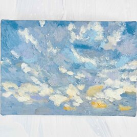 油彩画 原画「空と公園の木」アート 絵画 22×27㎝ F3 キャンバス N