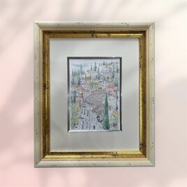 エーゲ海に浮かぶ島（油絵6号、ギリシャ、サントリーニ島の村イア