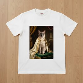 猫（メインクーン）の花に囲まれた油絵風アート A4額装インテリア