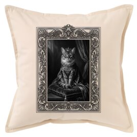 猫（メインクーン）の花に囲まれた油絵風アート A4額装インテリア
