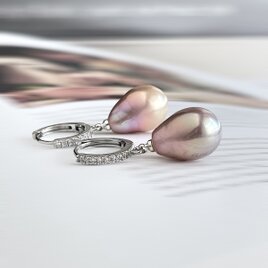 桜色 琵琶湖淡水 スクエアー型のパールのピアス（4個）イヤリング変更