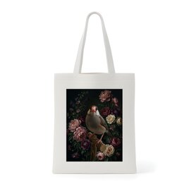 文鳥・ブンチョウトートバッグ 花の油絵風アート キャンバス地 | iichi
