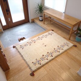 ペルシャ ギャッベ 玄関マット小 ラグ 53.5x43cm 緑色 ザクロの木
