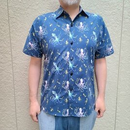 長袖和柄シャツ（大島紬風-龍郷柄-）青赤 | iichi 日々の暮らしを