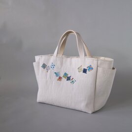 まんまる巾着 ポーチ フィードサック 楕円&チューリップ柄 | iichi