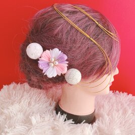 和玉☆パールお花☆3点セット☆お祭り髪飾り☆水引髪飾り☆七五三