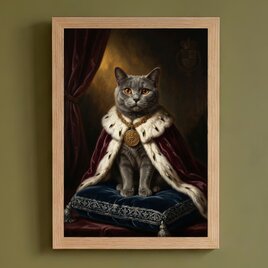 猫（ヒマラヤン）のルネサンス風肖像画 油絵風アートA3額装インテリア