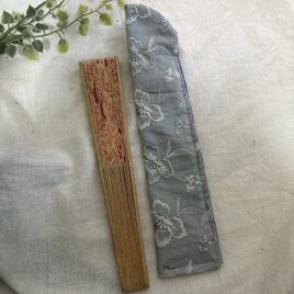 ハンドメイド♡メガネケース♡綿麻蝶々刺繍生地ブルー♡♡スリムタイプ