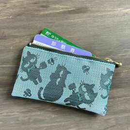 肉球と桜】畳縁 ぺたんこ 小銭入れ ミニポーチ カードケース 和風 紫