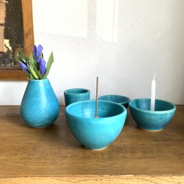 盆栽・苔玉 美功 盆栽鉢 ターコイズブルー 直径13cm