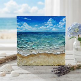 油絵】木製パネル絵画【砂浜の夏】 | iichi 日々の暮らしを心地よく
