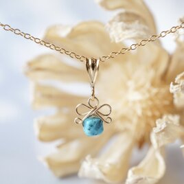 ネモフィラの花結」ネックレス アクアマリン 淡水パール リボン 天然石