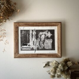版画 【一点もの】ドライポイント&コラグラフ『ひみつの花束。a