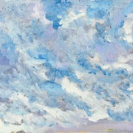 原画 油彩「田園と空」絵画・サムホールサイズ （16×23㎝）アート