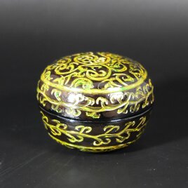 H389 中国 堆朱屈輪香合 茶道具 具利堆黒彫漆 FF 屈輪堆黒長方箱 文化