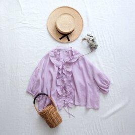 バックくるみ釦が大人かわいいボリューム5分袖フレンチリネンAライン