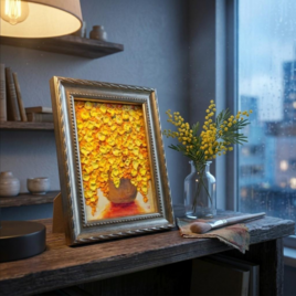 原画】 あじさいのワルツ 梅雨を彩る紫陽花 畑の油絵 (額縁付) 原画