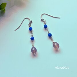 4way オニキスフラワーピアス スモーキークォーツ 8月誕生石ピアス