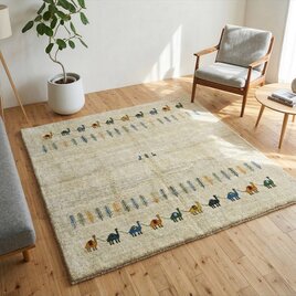 ペルシャ ギャッベ ミニマット ラグ 横39x40㎝ ラクダ 黄金色 T3928G