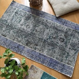 トルコヴィンテージラグ 157×245 大判 かすれオレンジ×ブルー