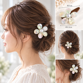 ヘアゴム  上品で合わせやすい秋カラー♪淡水パール♡ スワロフスキー 淡水パール シェルのポニーフック ヘアゴム飾り ライト