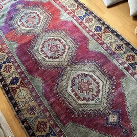 美品 超大判167×257 グレイ×クリーム ボタニカル トルコヴィンテージ