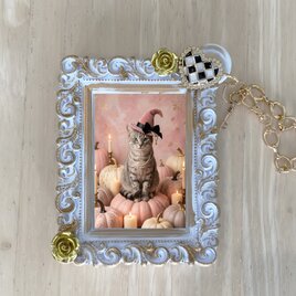 犬（ジャーマンシェパード）の花に囲まれた油絵風アート A3額装