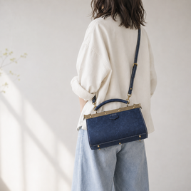 切線派】高級 がま口本革手作りのレザー 口枠 ショルダーバッグ 総