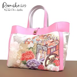 30サイズ#105◇着物帯と本革のリメイクバッグ◇remake.829 日本職