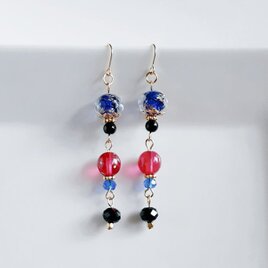 チェコビーズが揺れる☆しずくとガラスビーズのプチジャラジャラピアス