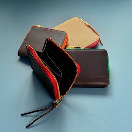 未使用 ラウンドジップウォレット ハンドメイド イタリアンレザー maine ◇完売しました◇本革オールブラックコンパクトロング ｜ 深みのある黒
