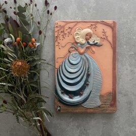 鳥と花の絵本のような陶板／北欧／DECO／陶器の壁飾り | iichi 日々の