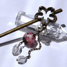 桜 かんざし 一本簪 ホタルガラス ほたる玉 とんぼ玉 髪飾り 緑