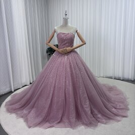 ウェディングドレス オフショルダー 光沢サテン スレンダーライン 結婚