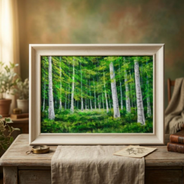 油絵 絵画【青の情景 〜富士と紫陽花の咲く丘〜】油彩画 風景画