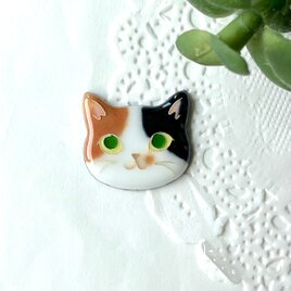 八割れ猫・顔ブローチ （ 七宝焼 ハチワレ 猫 顔 ガラス ） 3 | iichi