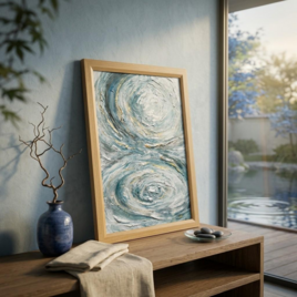 油絵 原画「幸福を呼ぶミモザリース」 絵画 アートパネル インテリア
