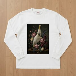 猫（メインクーン）の花に囲まれた油絵風アート A3額装インテリア