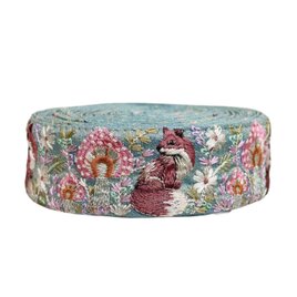 インド刺繍リボン50cm切り売り キャットフェイス ブルー 5.6cm幅 HC 猫